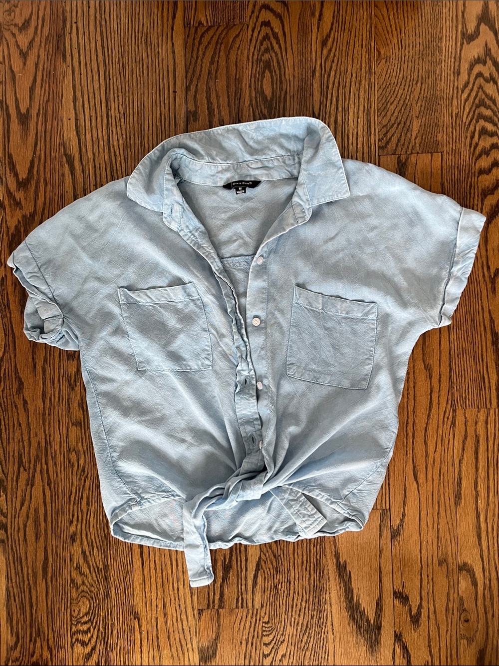 Sim & Sam Button-Front Tie Hem Shirt